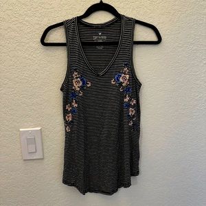 American Eagle Soft and Sexy Embroidered Floral Striped Tank Top